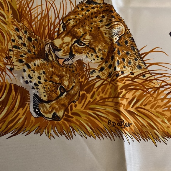 Hermes Guépards White Gold Cheetah Silk Scarf 90x90
